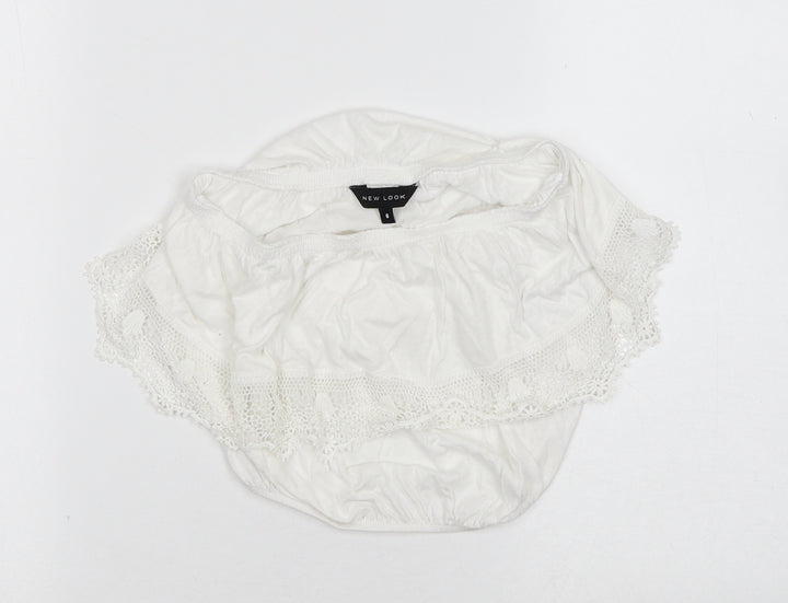 New Look Womens White Cotton Cropped Blouse Size 8 Off the Shoulder
