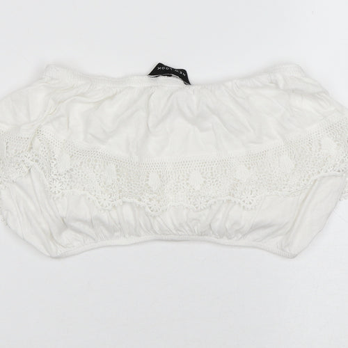 New Look Womens White Cotton Cropped Blouse Size 8 Off the Shoulder