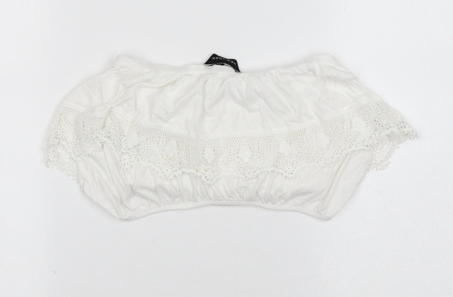 New Look Womens White Cotton Cropped Blouse Size 8 Off the Shoulder