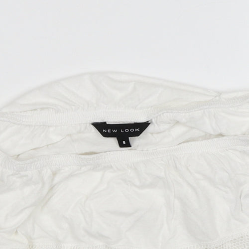 New Look Womens White Cotton Cropped Blouse Size 8 Off the Shoulder