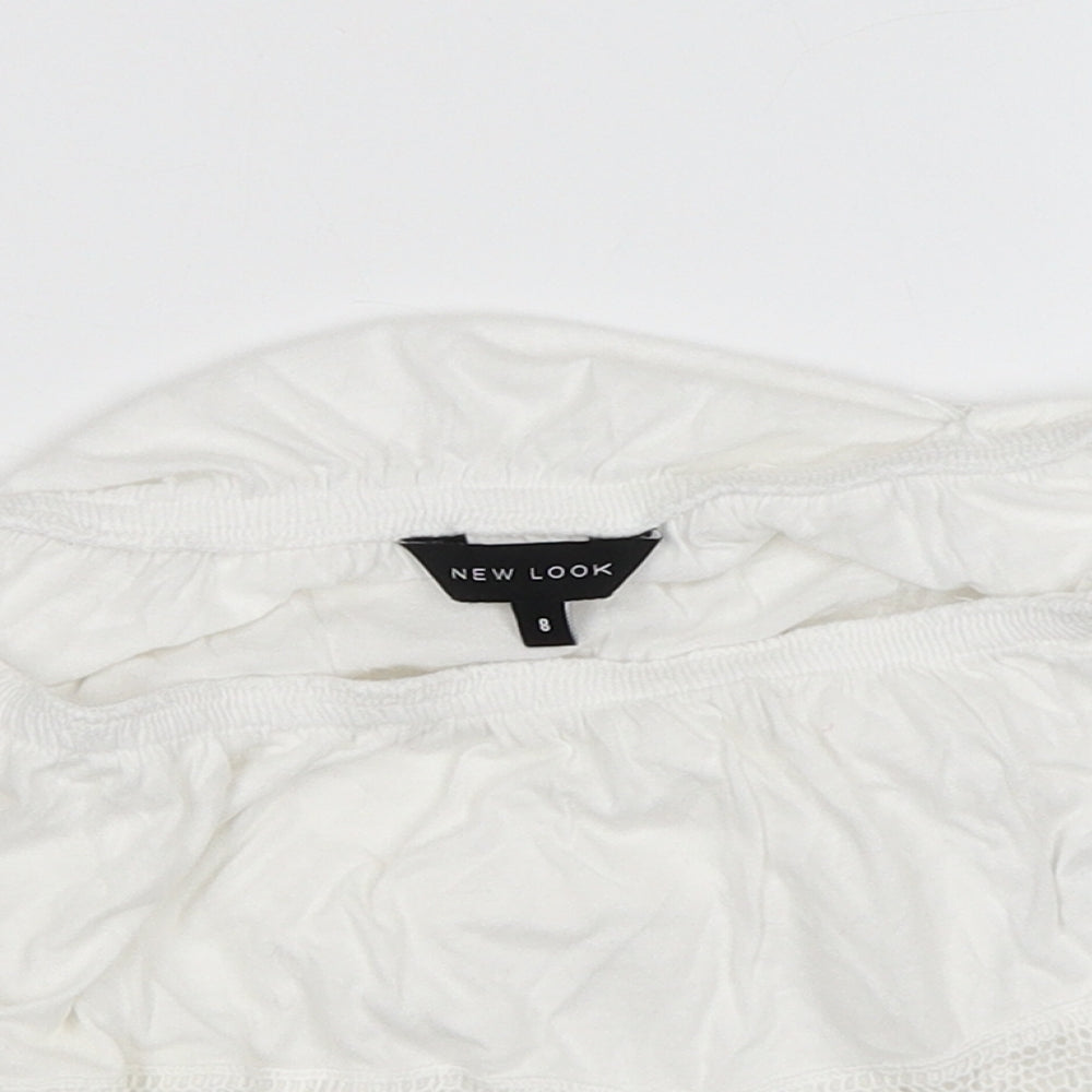 New Look Womens White Cotton Cropped Blouse Size 8 Off the Shoulder