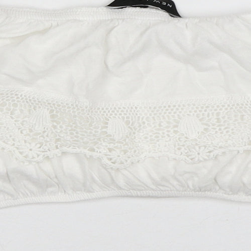 New Look Womens White Cotton Cropped Blouse Size 8 Off the Shoulder