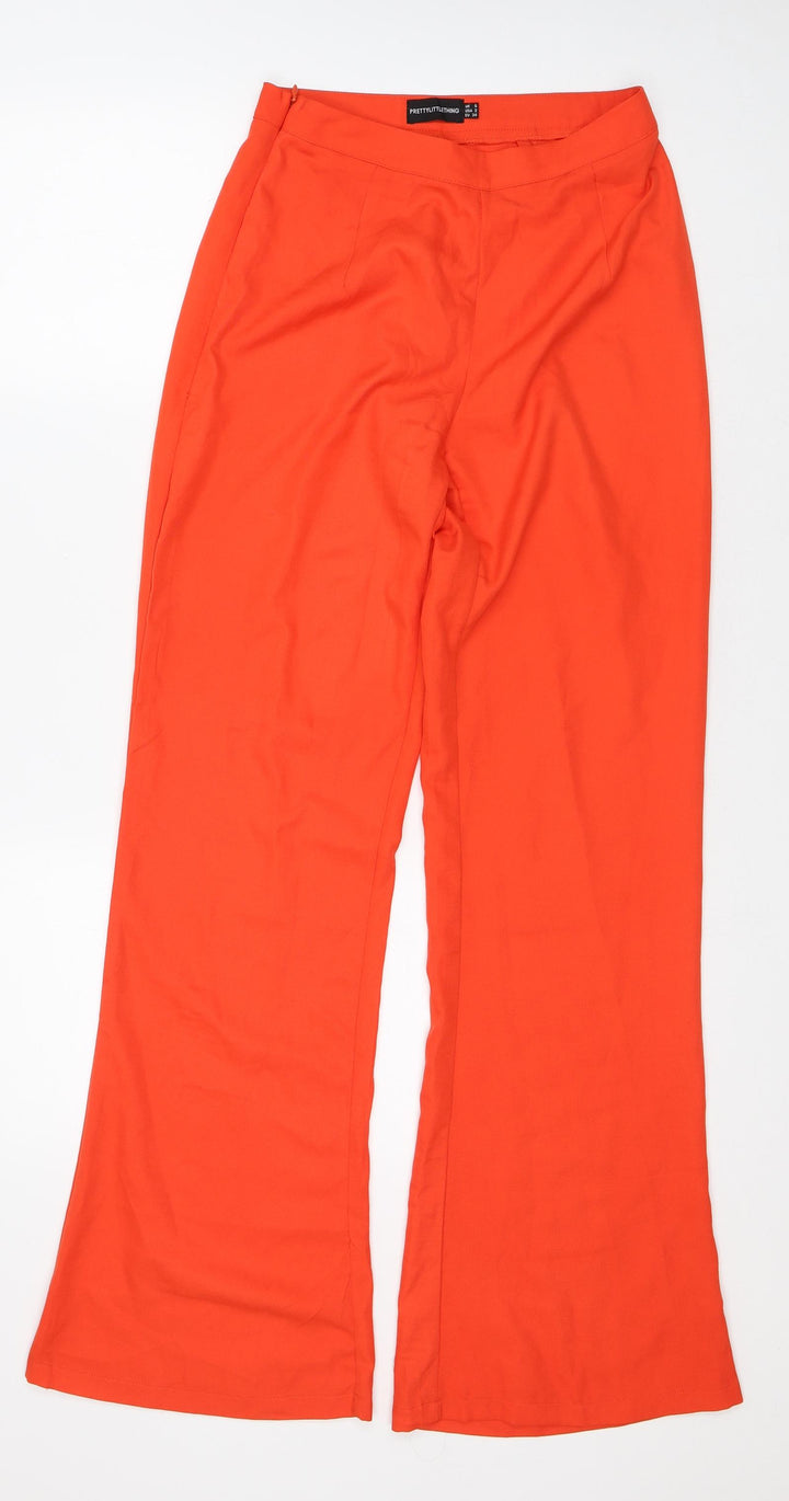 PRETTYLITTLETHING Womens Orange Polyester Trousers Size 6 L31 in Regular Zip