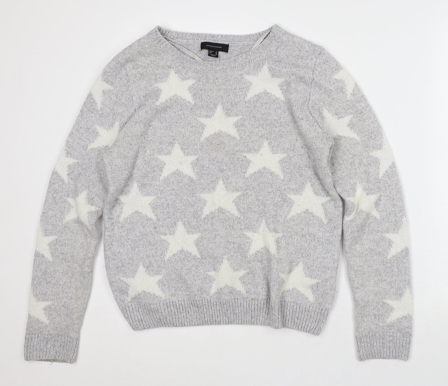 Atmosphere Womens Grey Crew Neck Geometric Acrylic Pullover Jumper Size 12