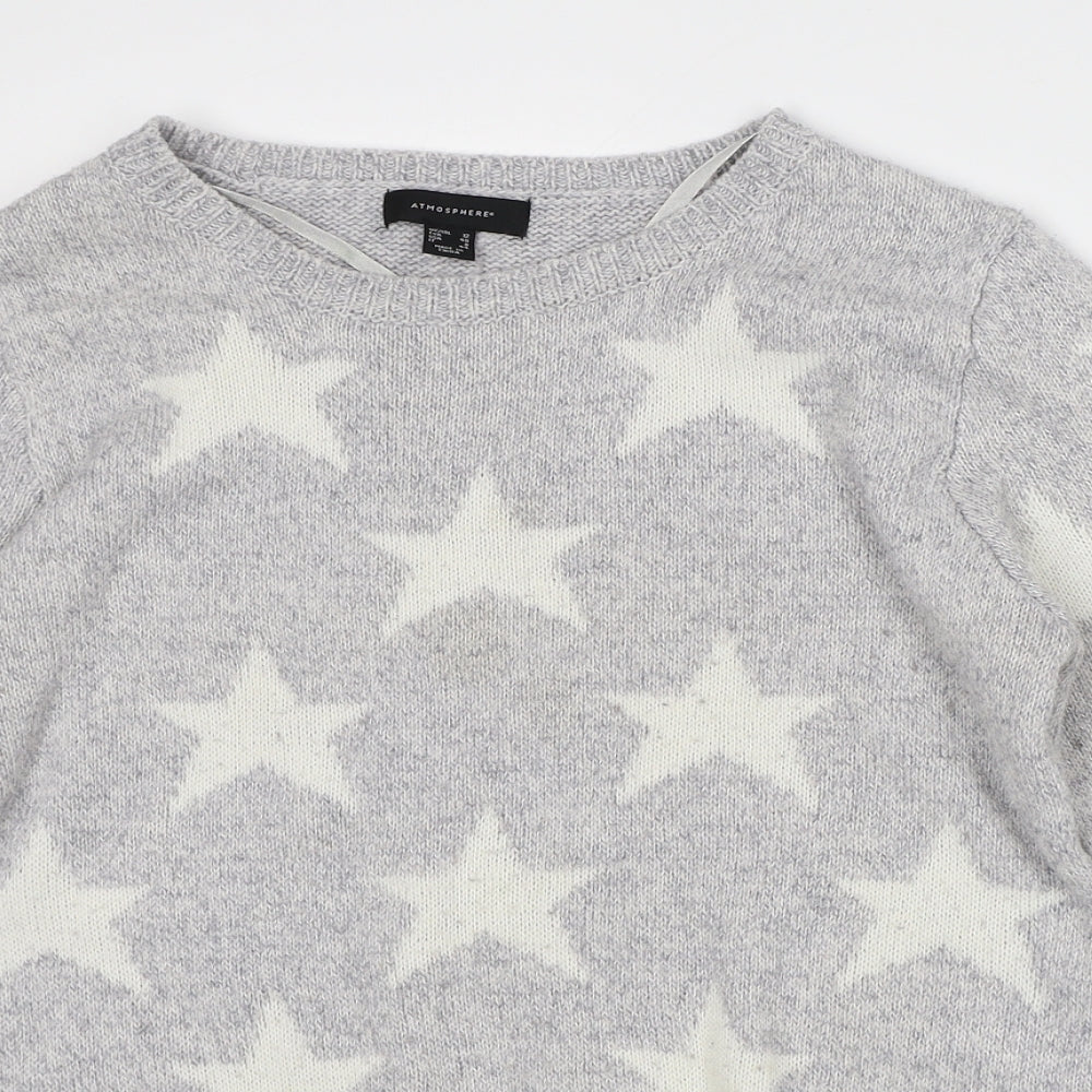 Atmosphere Womens Grey Crew Neck Geometric Acrylic Pullover Jumper Size 12