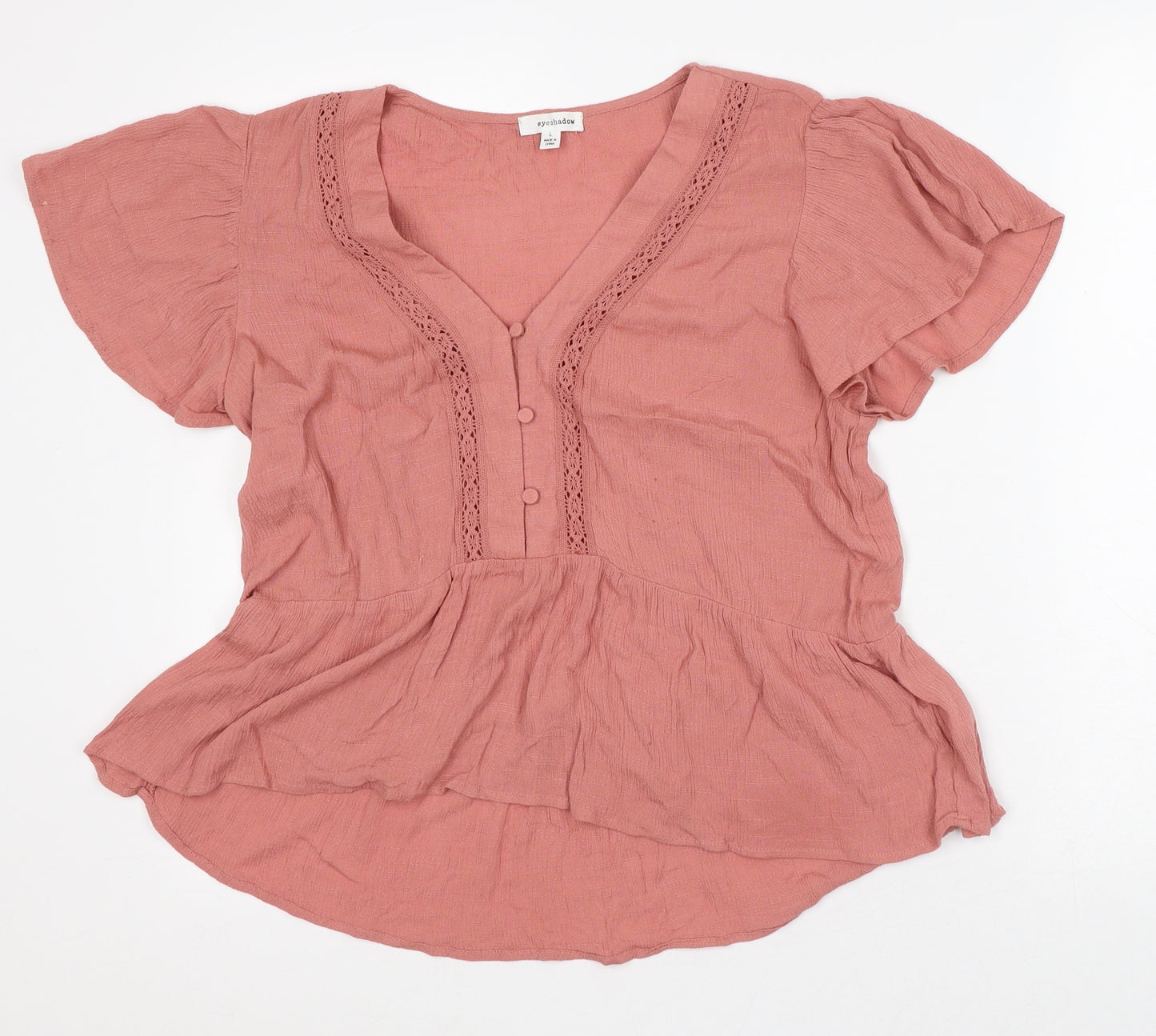 Eyeshadow Womens Pink Ramie Tunic Blouse Size L V-Neck