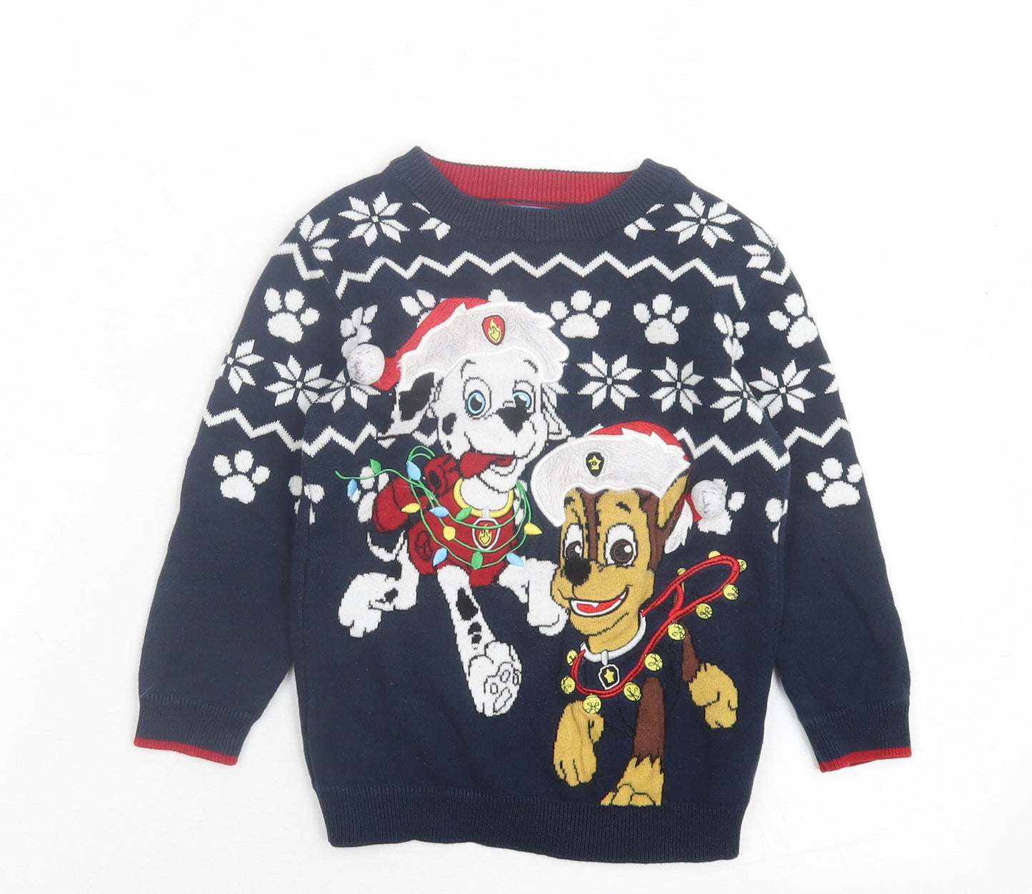 George Boys Blue Crew Neck Geometric Cotton Pullover Jumper Size 3-4 Years Pullover - Christmas Paw Patrol