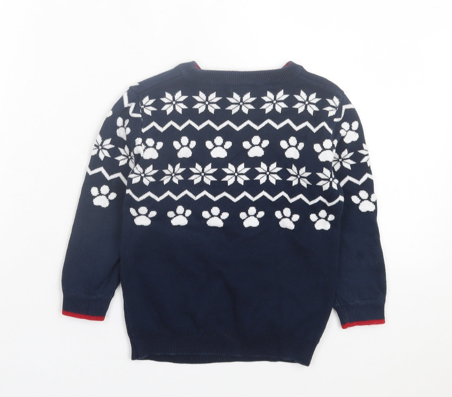 George Boys Blue Crew Neck Geometric Cotton Pullover Jumper Size 3-4 Years Pullover - Christmas Paw Patrol
