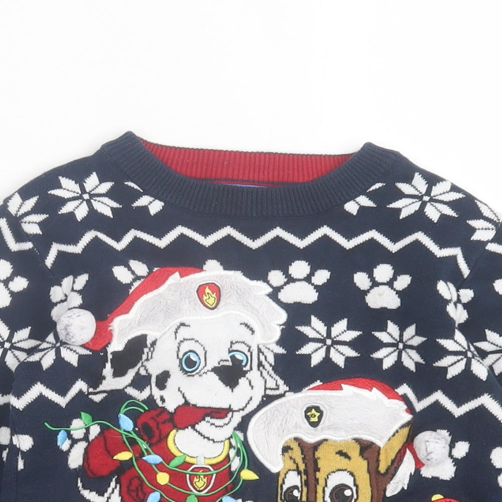 George Boys Blue Crew Neck Geometric Cotton Pullover Jumper Size 3-4 Years Pullover - Christmas Paw Patrol