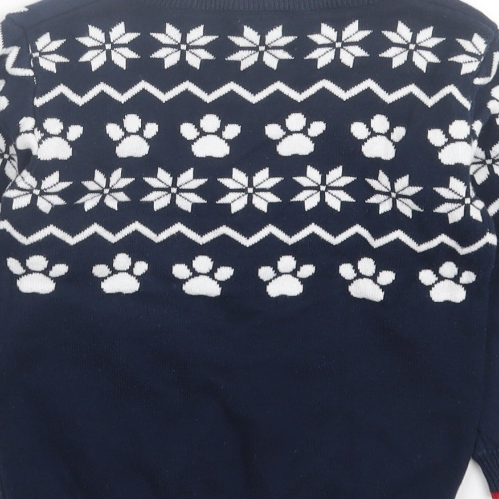 George Boys Blue Crew Neck Geometric Cotton Pullover Jumper Size 3-4 Years Pullover - Christmas Paw Patrol