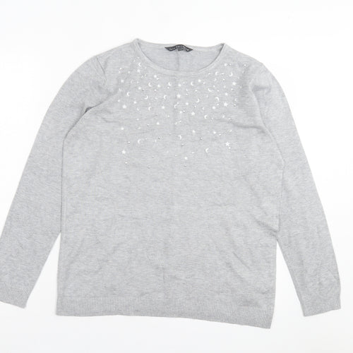 bonmarch Womens Grey Crew Neck Viscose Pullover Jumper Size 14