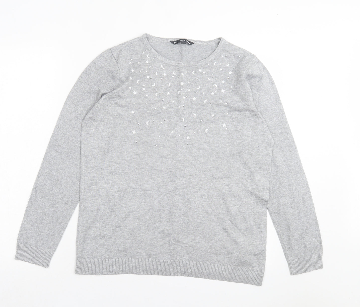 bonmarch Womens Grey Crew Neck Viscose Pullover Jumper Size 14