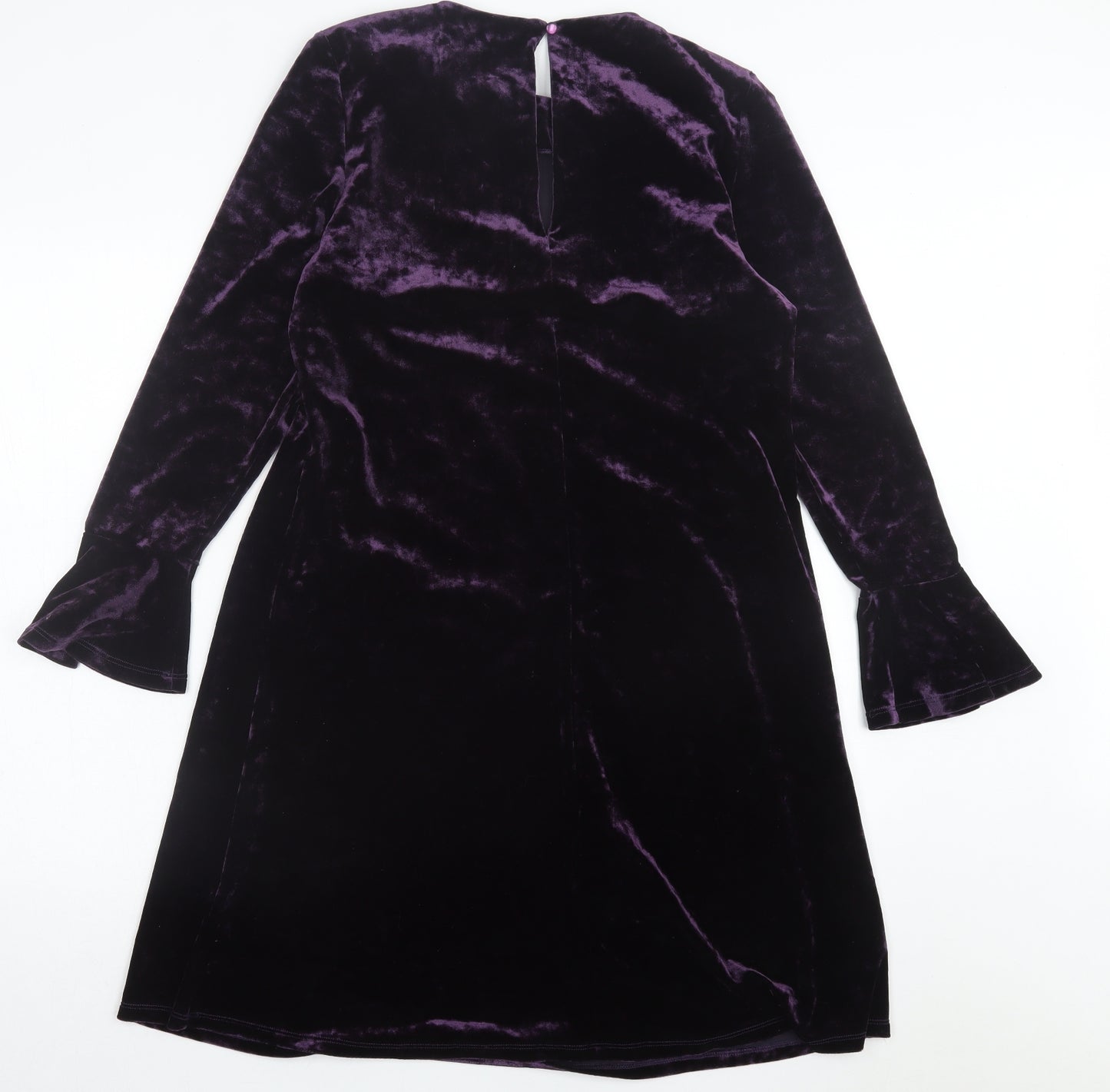 Marks and Spencer Womens Purple Polyester A-Line Size 14 Crew Neck Button