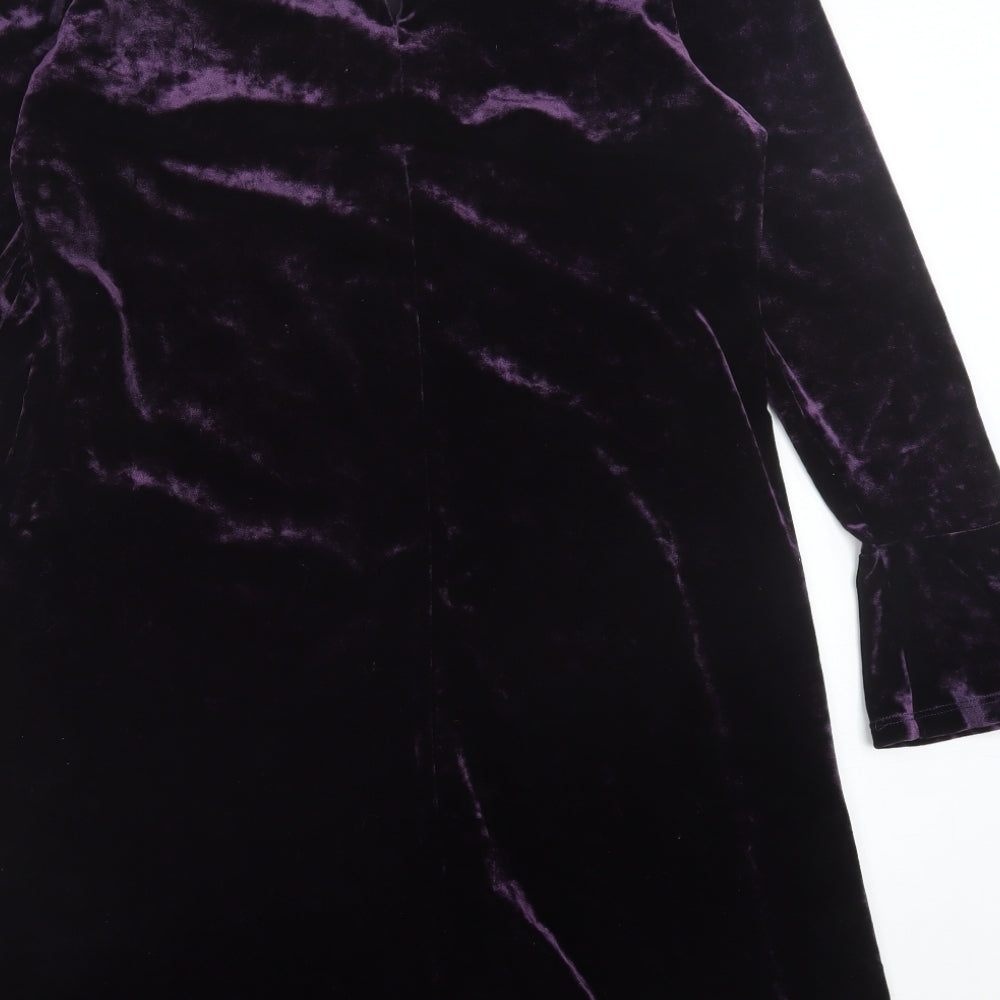 Marks and Spencer Womens Purple Polyester A-Line Size 14 Crew Neck Button