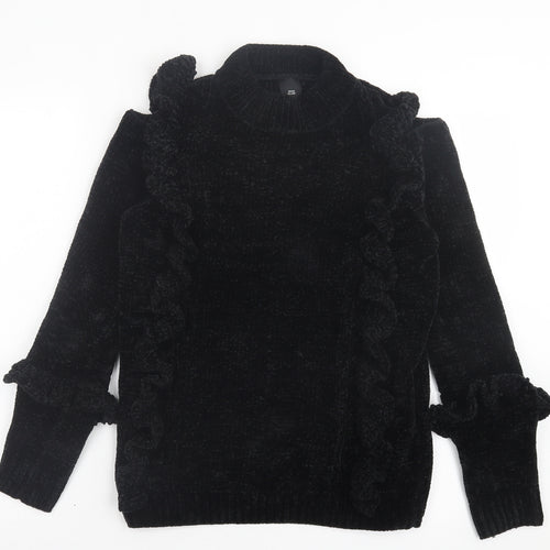 River Island Womens Black Crew Neck Polyester Pullover Jumper Size 10 - cold Shoulder