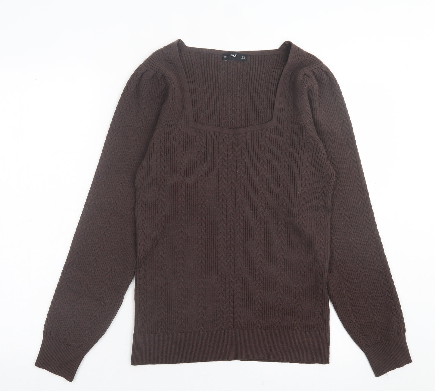 F&F Womens Brown Square Neck Viscose Pullover Jumper Size 16