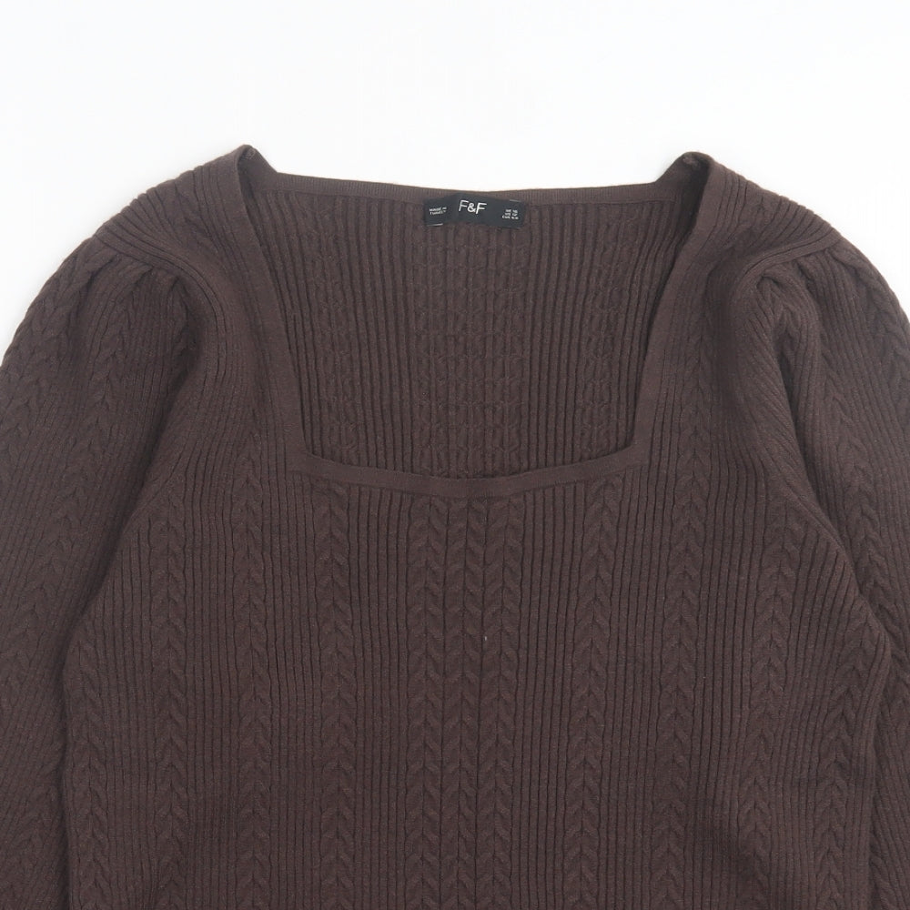 F&F Womens Brown Square Neck Viscose Pullover Jumper Size 16