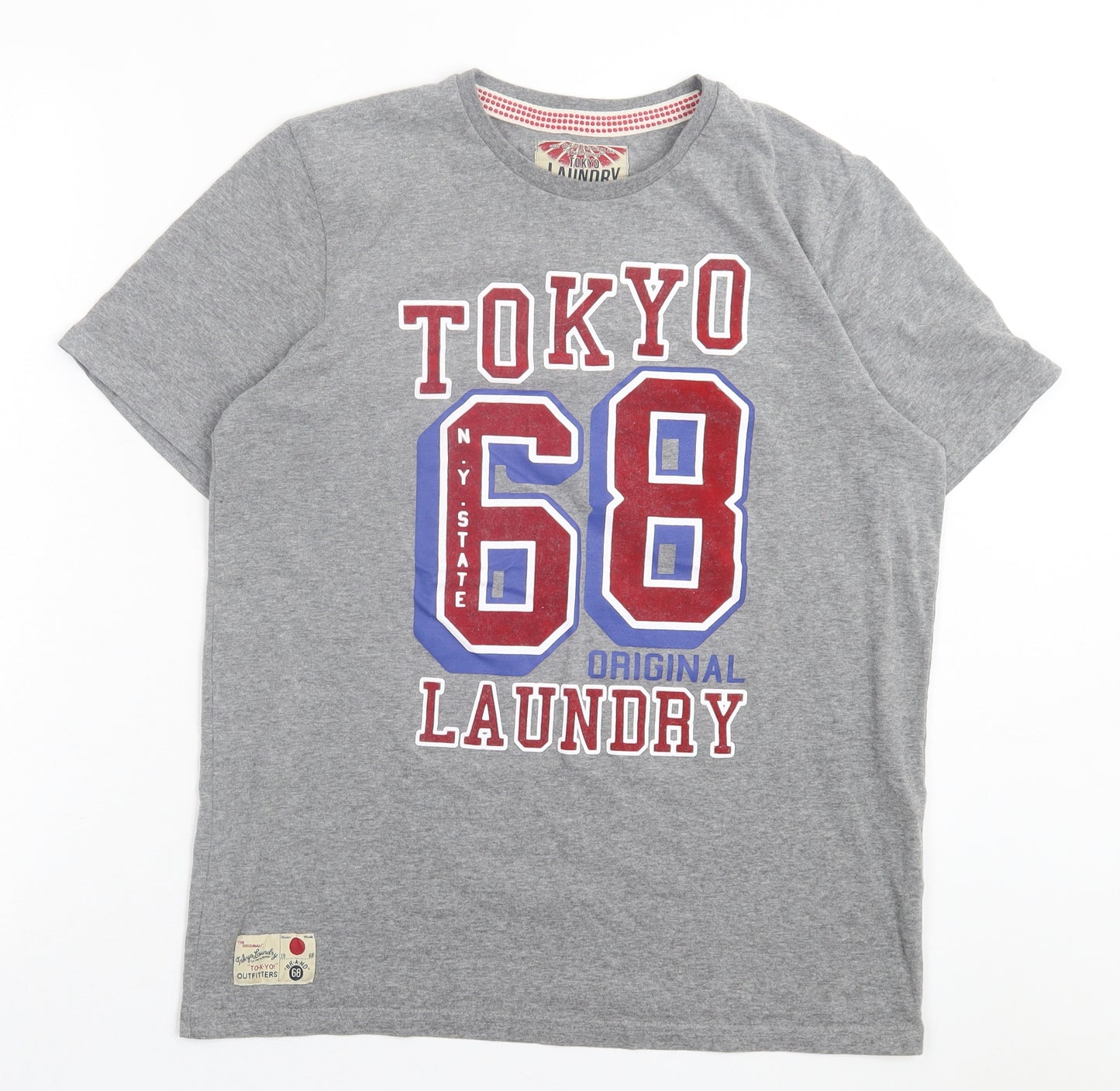 Tokyo Laundry Mens Grey Cotton T-Shirt Size S Crew Neck