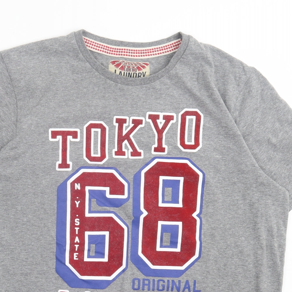 Tokyo Laundry Mens Grey Cotton T-Shirt Size S Crew Neck
