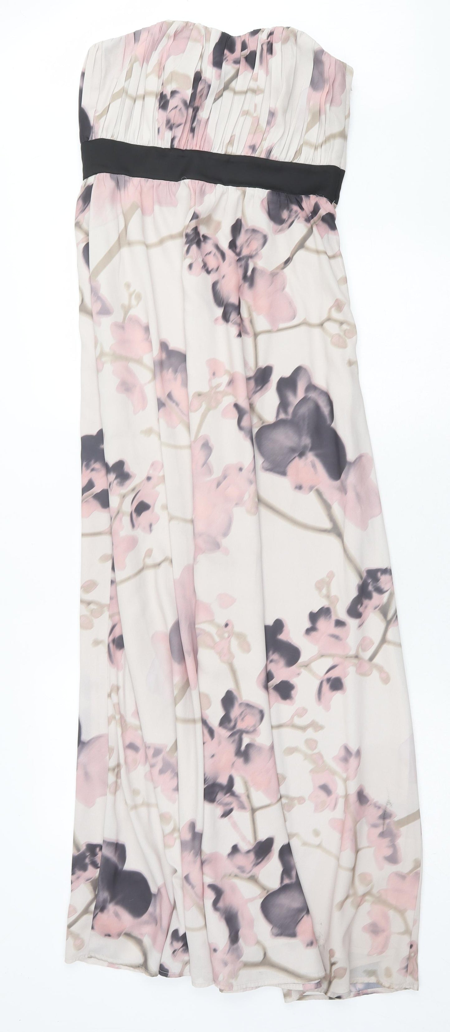 H&M Womens Pink Floral Polyester A-Line Size 8 Off the Shoulder Zip
