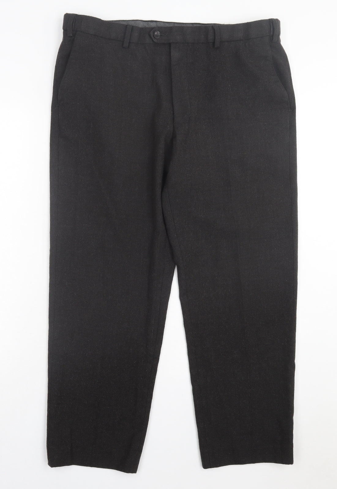 Marks and Spencer Mens Grey Wool Trousers Size 38 in L29 in Regular Button