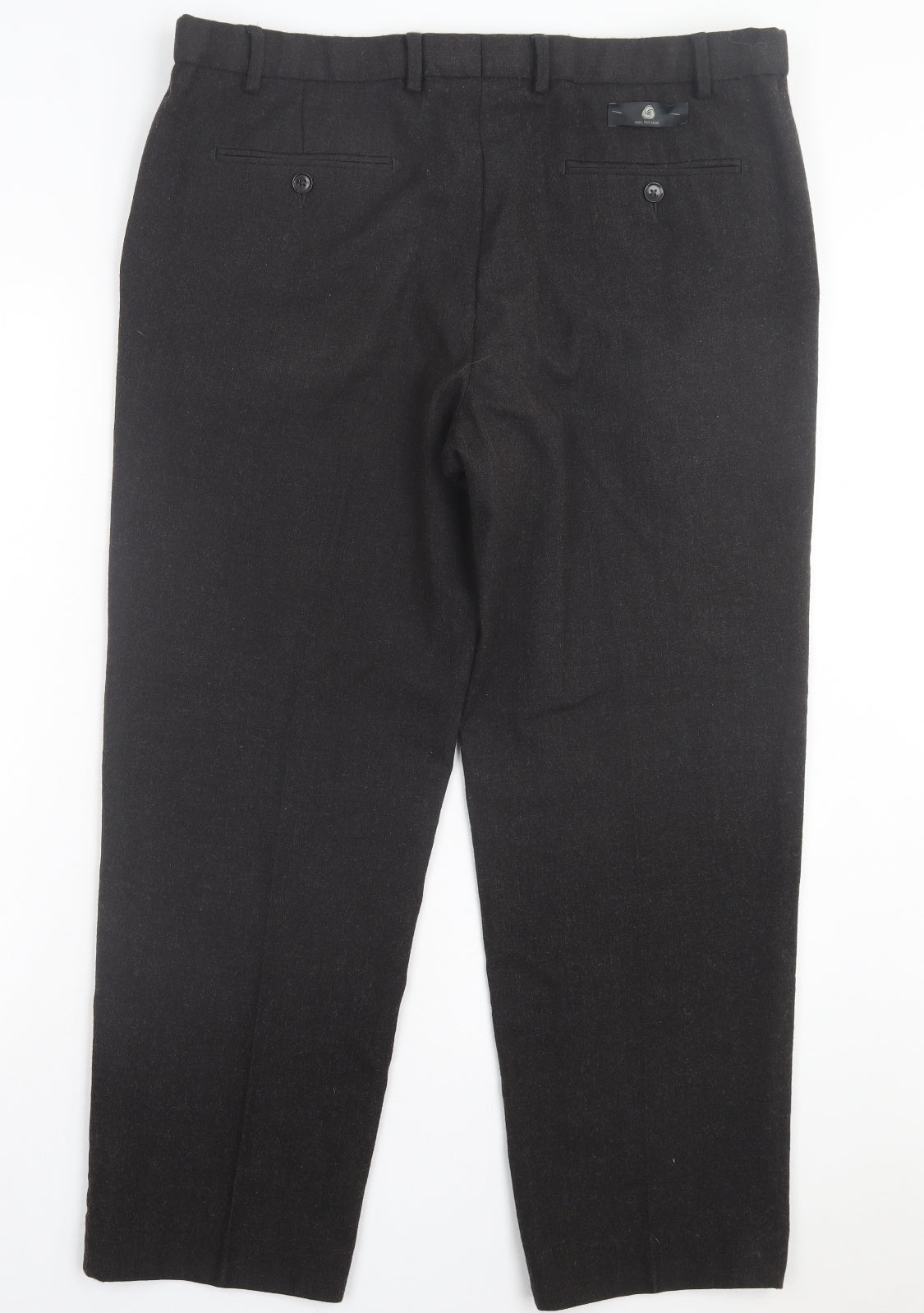 Marks and Spencer Mens Grey Wool Trousers Size 38 in L29 in Regular Button