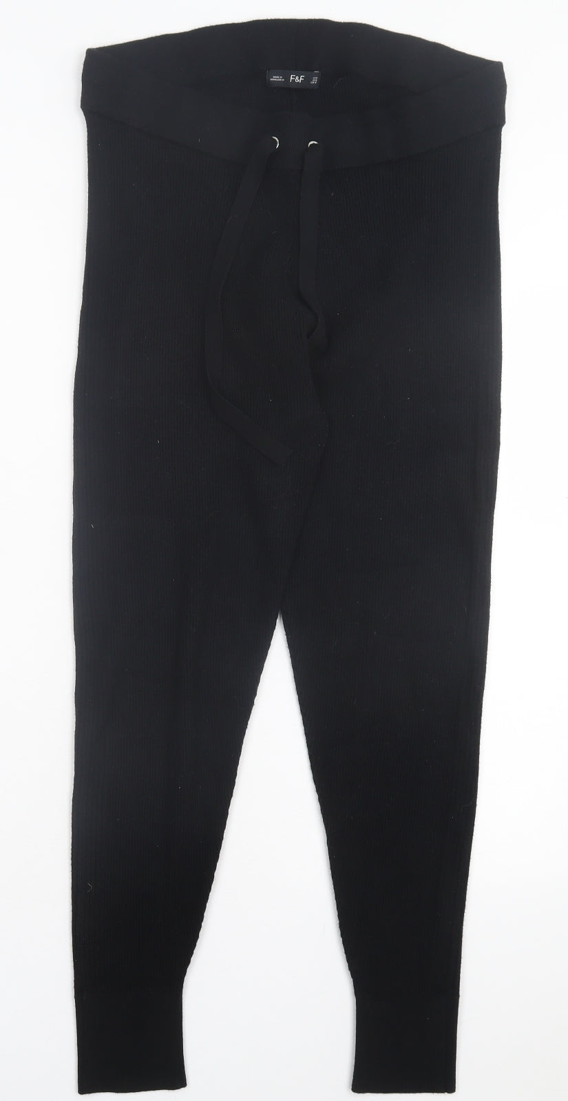 F&F Womens Black Polyester Jogger Trousers Size 14 L27 in Regular Tie