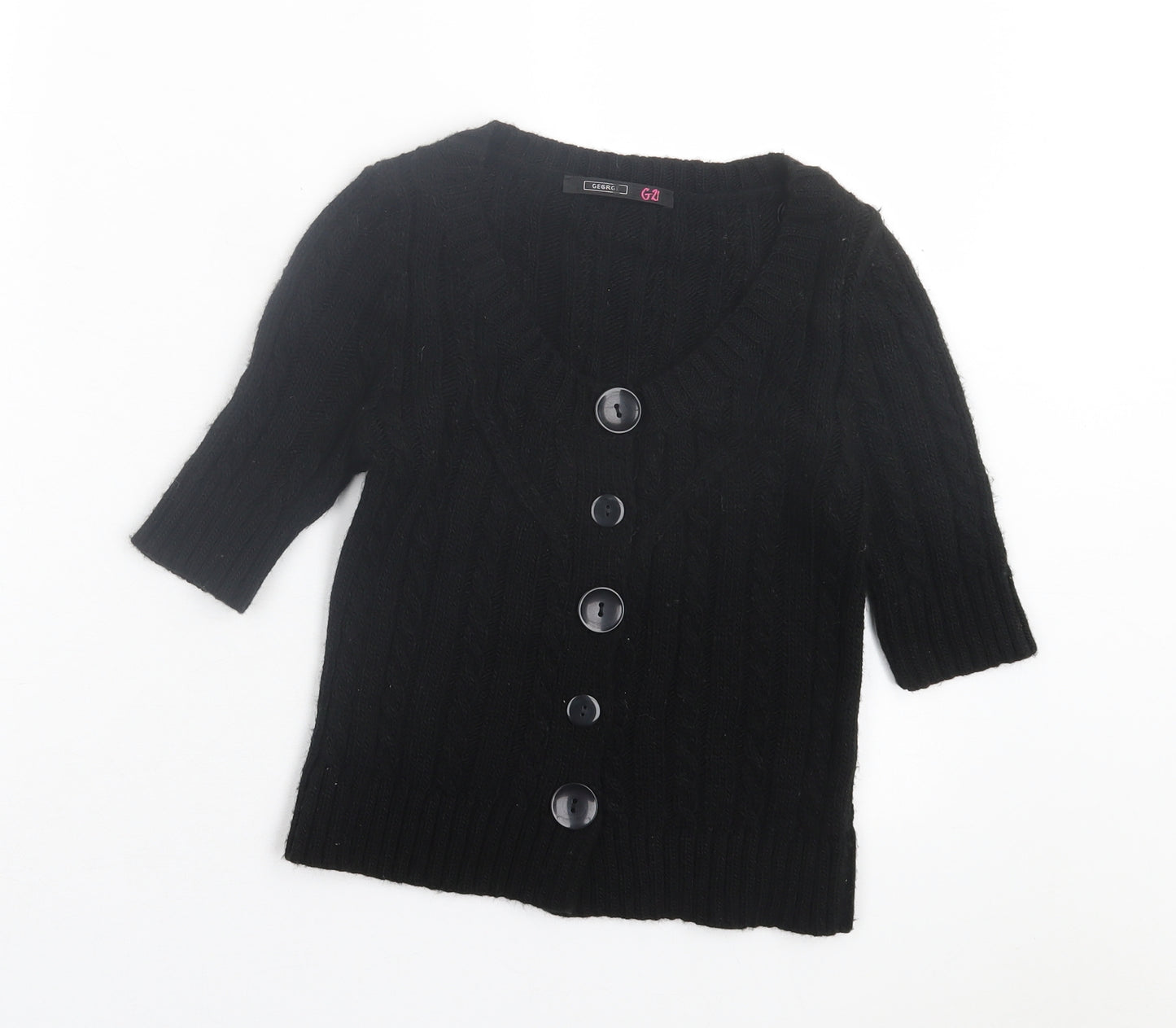 George Womens Black Crew Neck Acrylic Cardigan Jumper Size 4