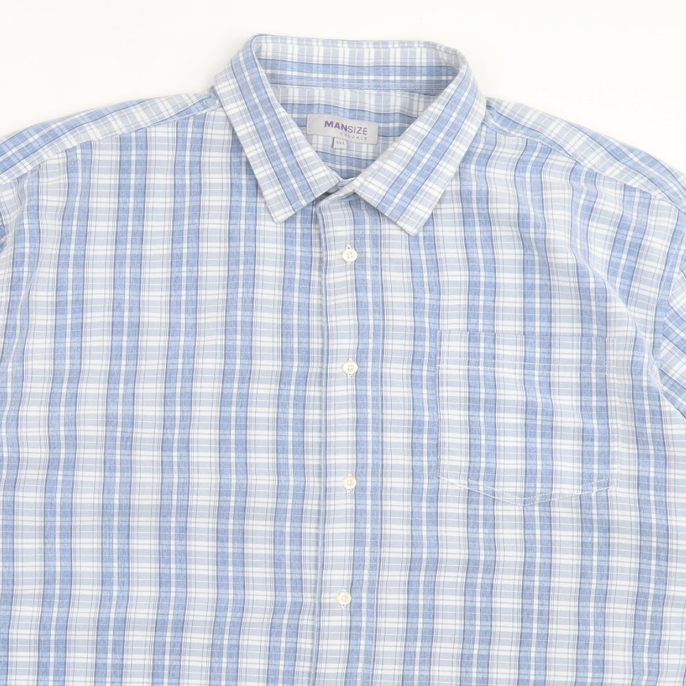 MANSIZE Mens Blue Plaid Polyester Button-Up Size 4XL Collared Button
