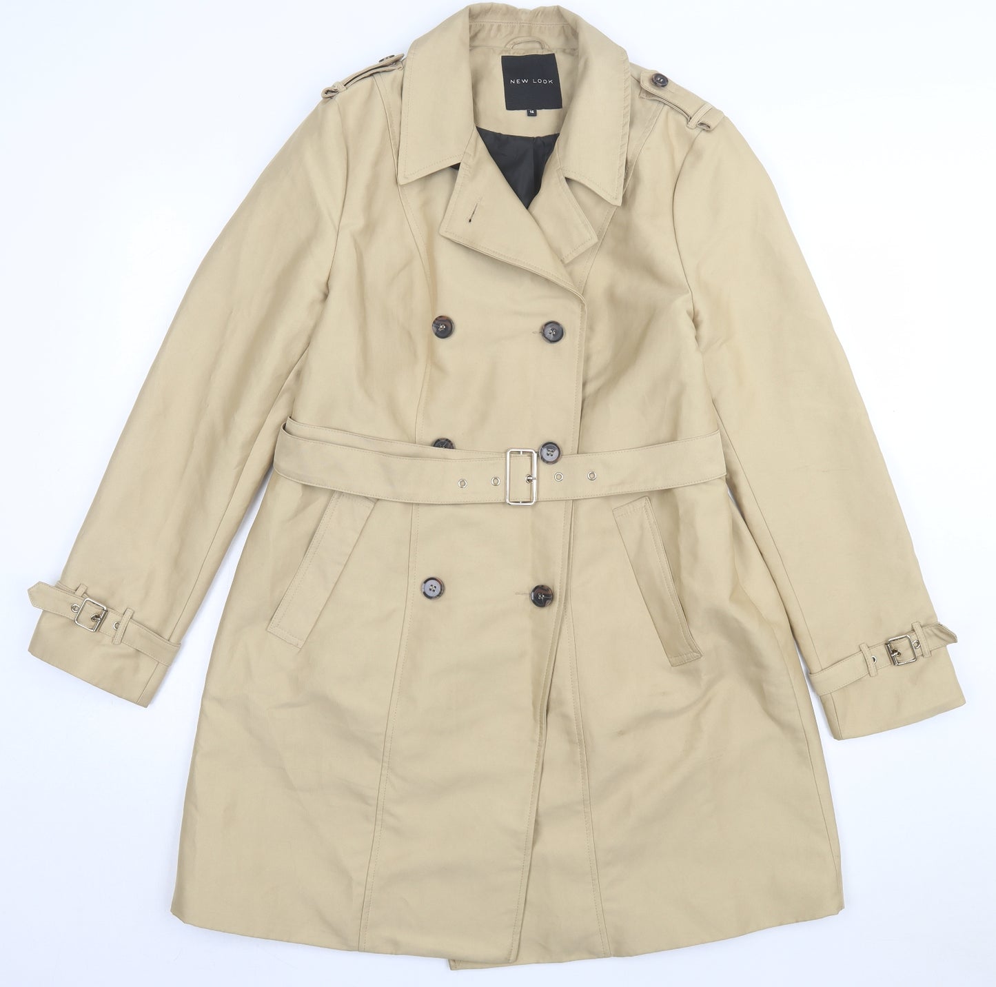 New Look Womens Beige Overcoat Coat Size 16 Button