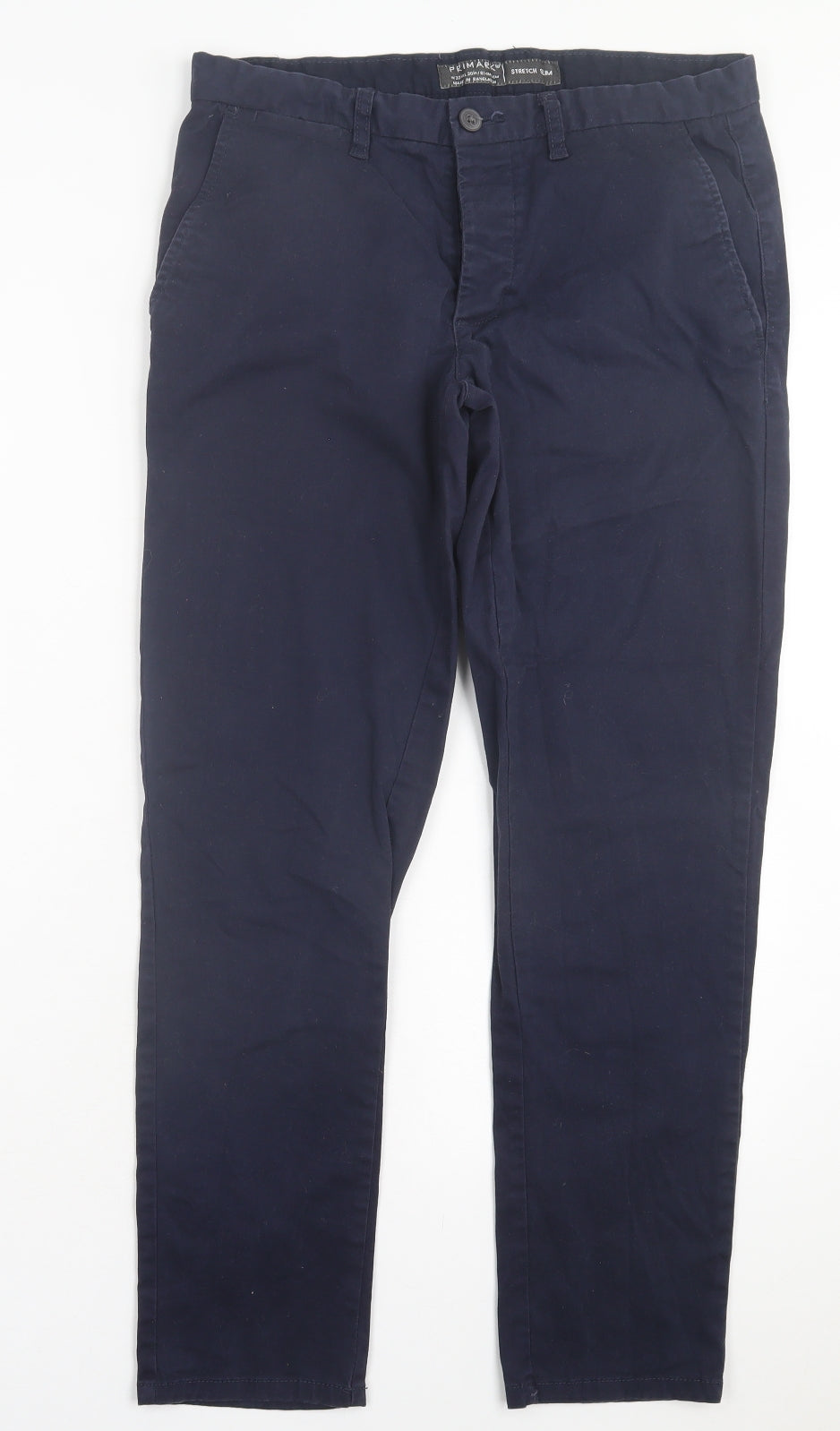 Primark Mens Blue Cotton Chino Trousers Size 32 in L30 in Regular Button