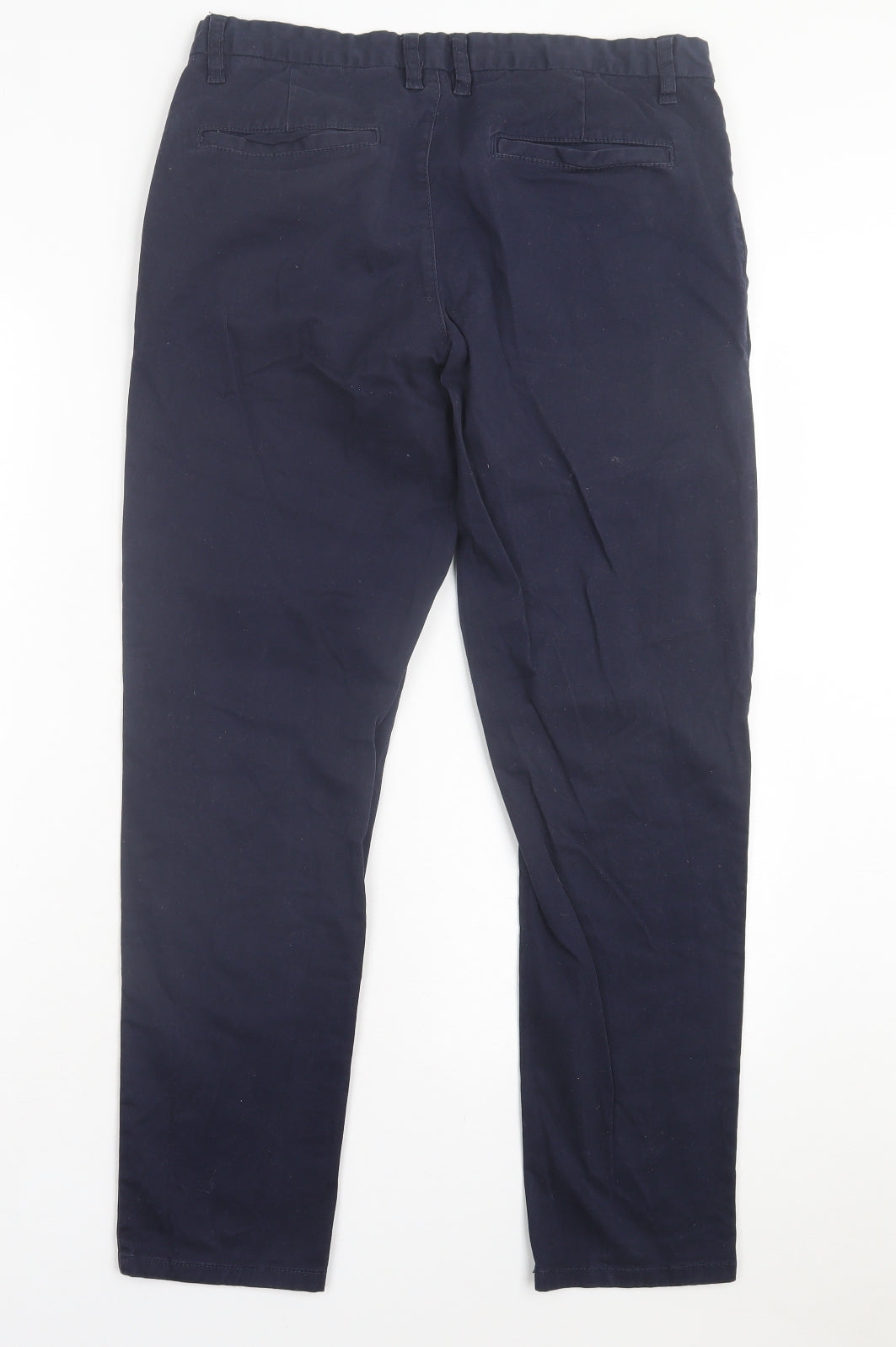 Primark Mens Blue Cotton Chino Trousers Size 32 in L30 in Regular Button