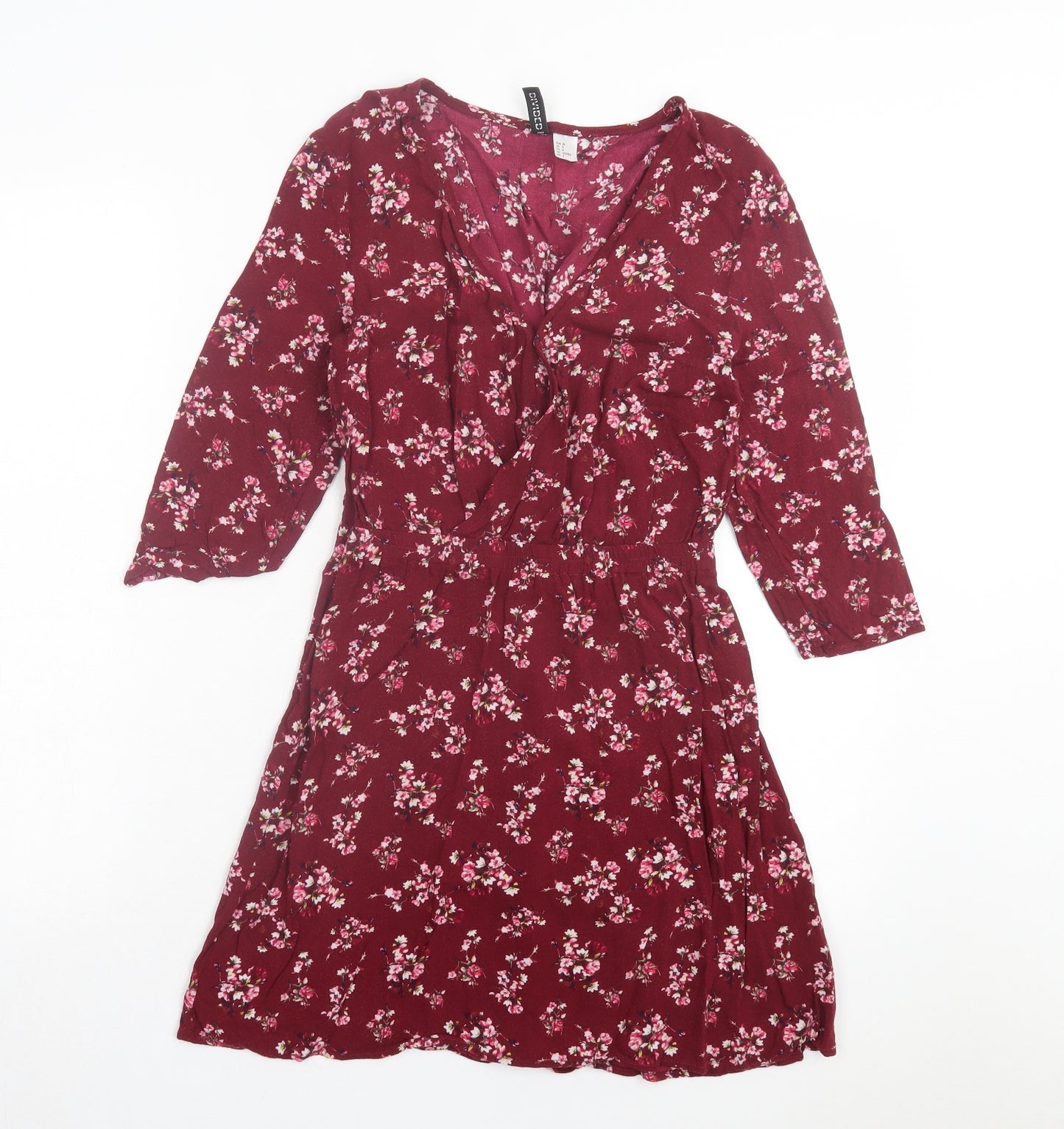 H&M Womens Red Floral Viscose A-Line Size 12 V-Neck Pullover