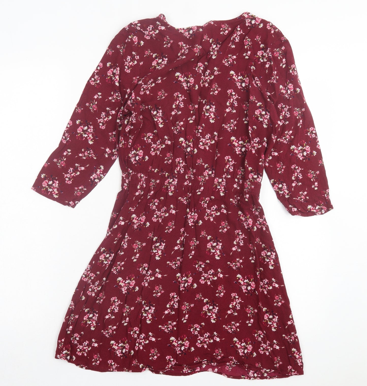 H&M Womens Red Floral Viscose A-Line Size 12 V-Neck Pullover