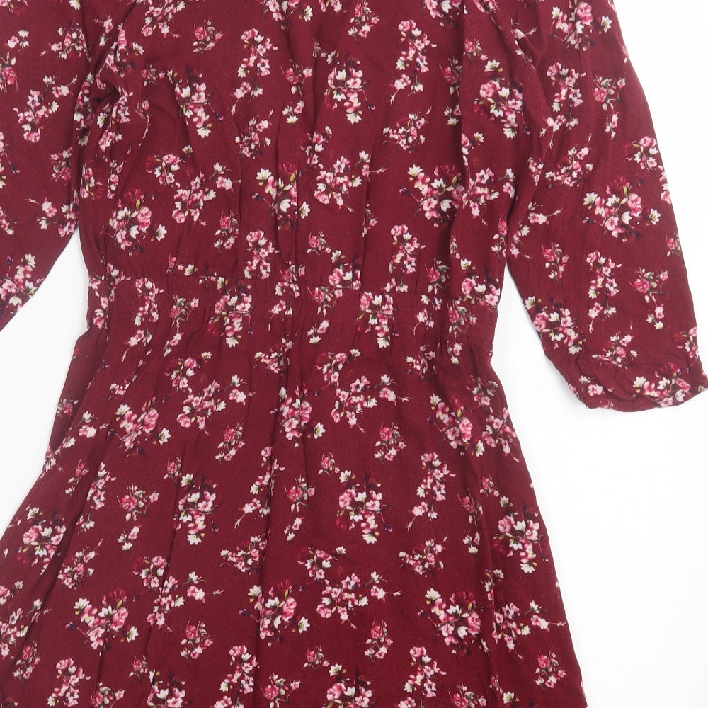 H&M Womens Red Floral Viscose A-Line Size 12 V-Neck Pullover