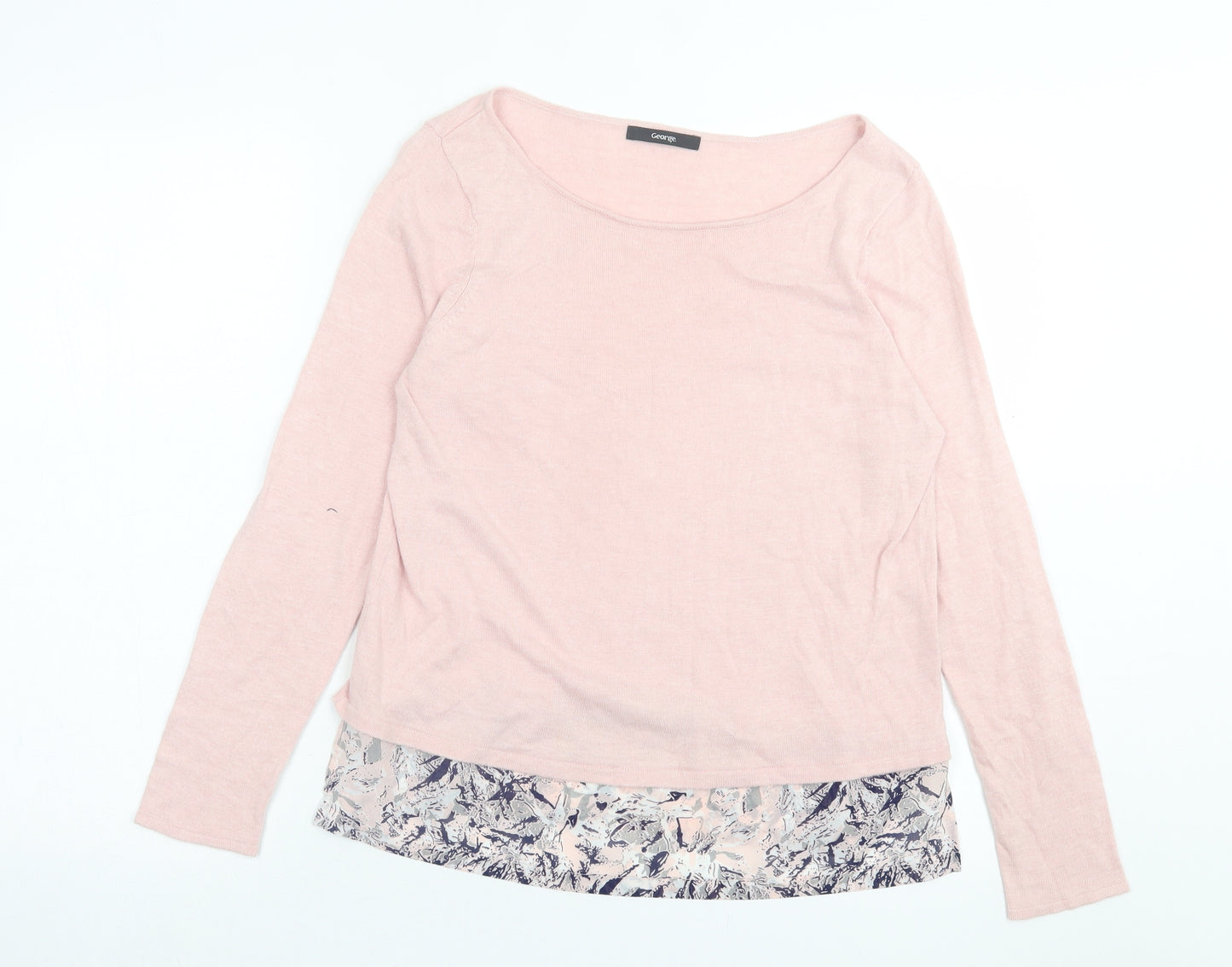 George Womens Pink Crew Neck Nylon Pullover Jumper Size 12