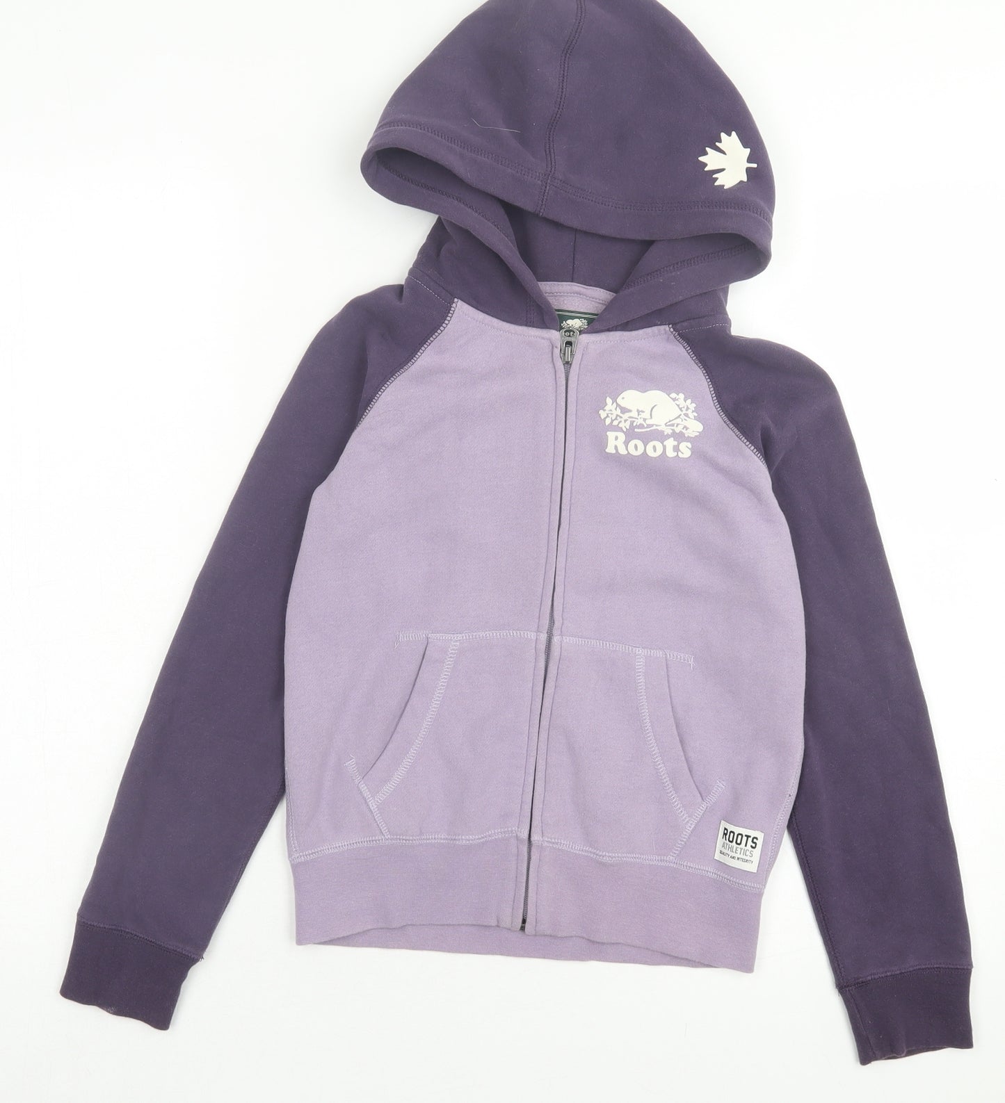 Roots Girls Purple Cotton Full Zip Hoodie Size 7-8 Years Zip