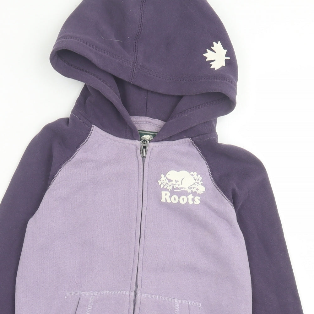 Roots Girls Purple Cotton Full Zip Hoodie Size 7-8 Years Zip