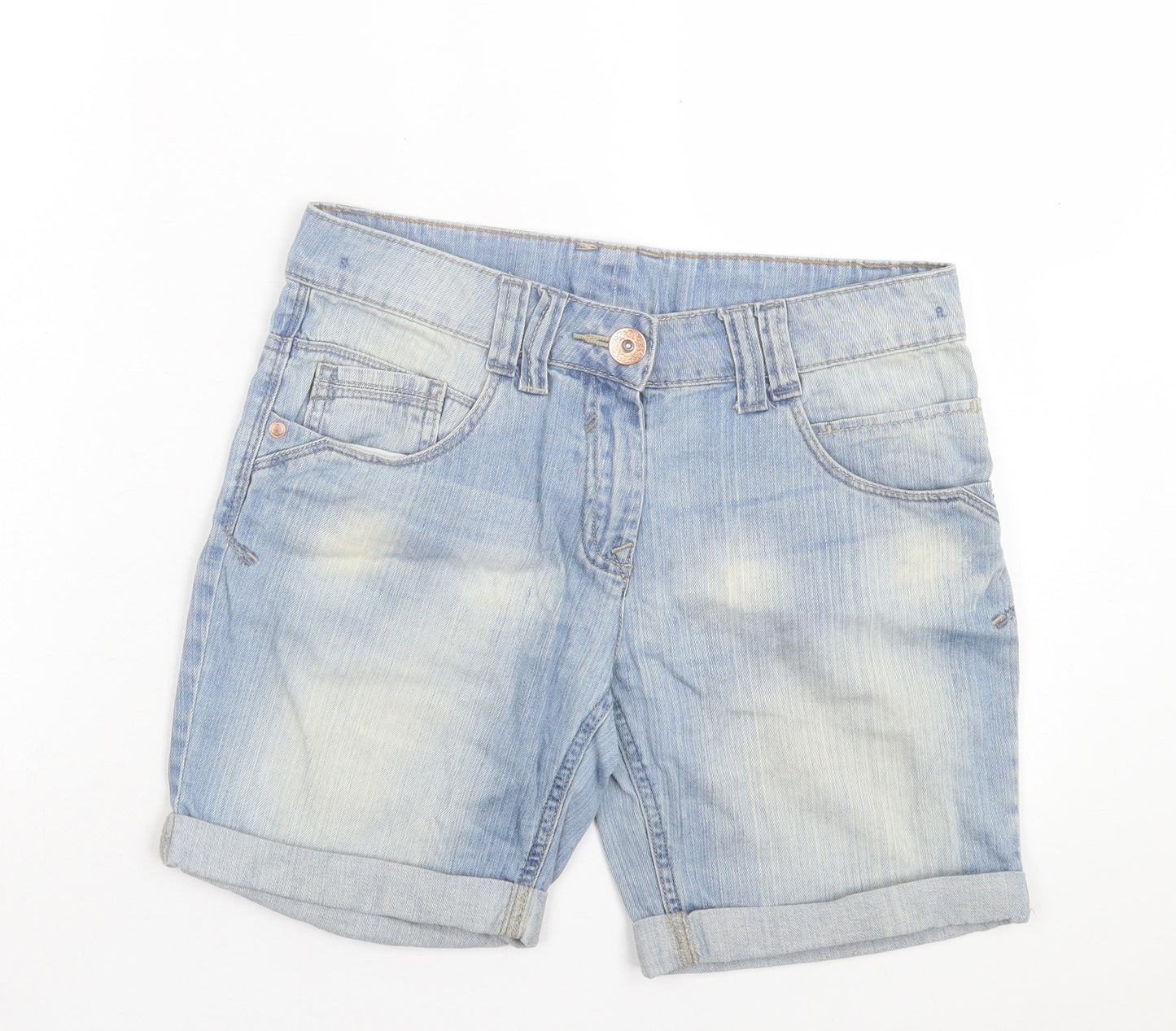 NEXT Girls Blue Cotton Bermuda Shorts Size 13 Years Regular Buckle
