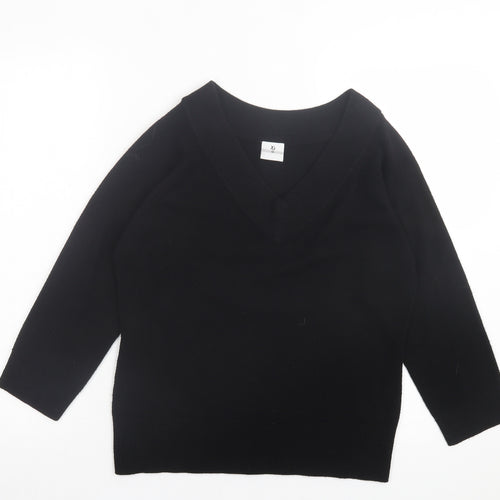 Xe Womens Black V-Neck Acrylic Pullover Jumper Size M