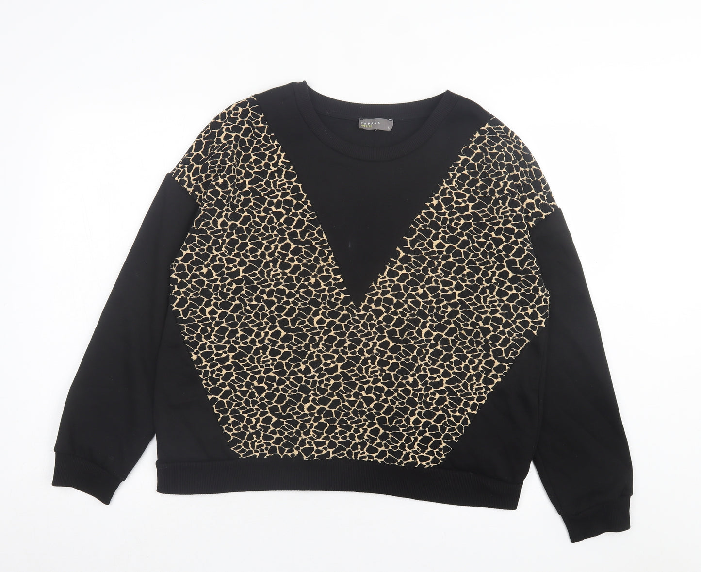 Papaya Womens Black Animal Print Cotton Pullover Sweatshirt Size L Pullover