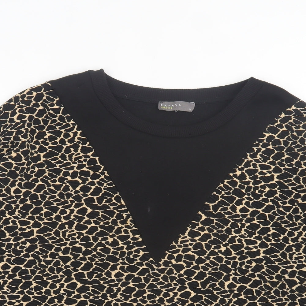 Papaya Womens Black Animal Print Cotton Pullover Sweatshirt Size L Pullover