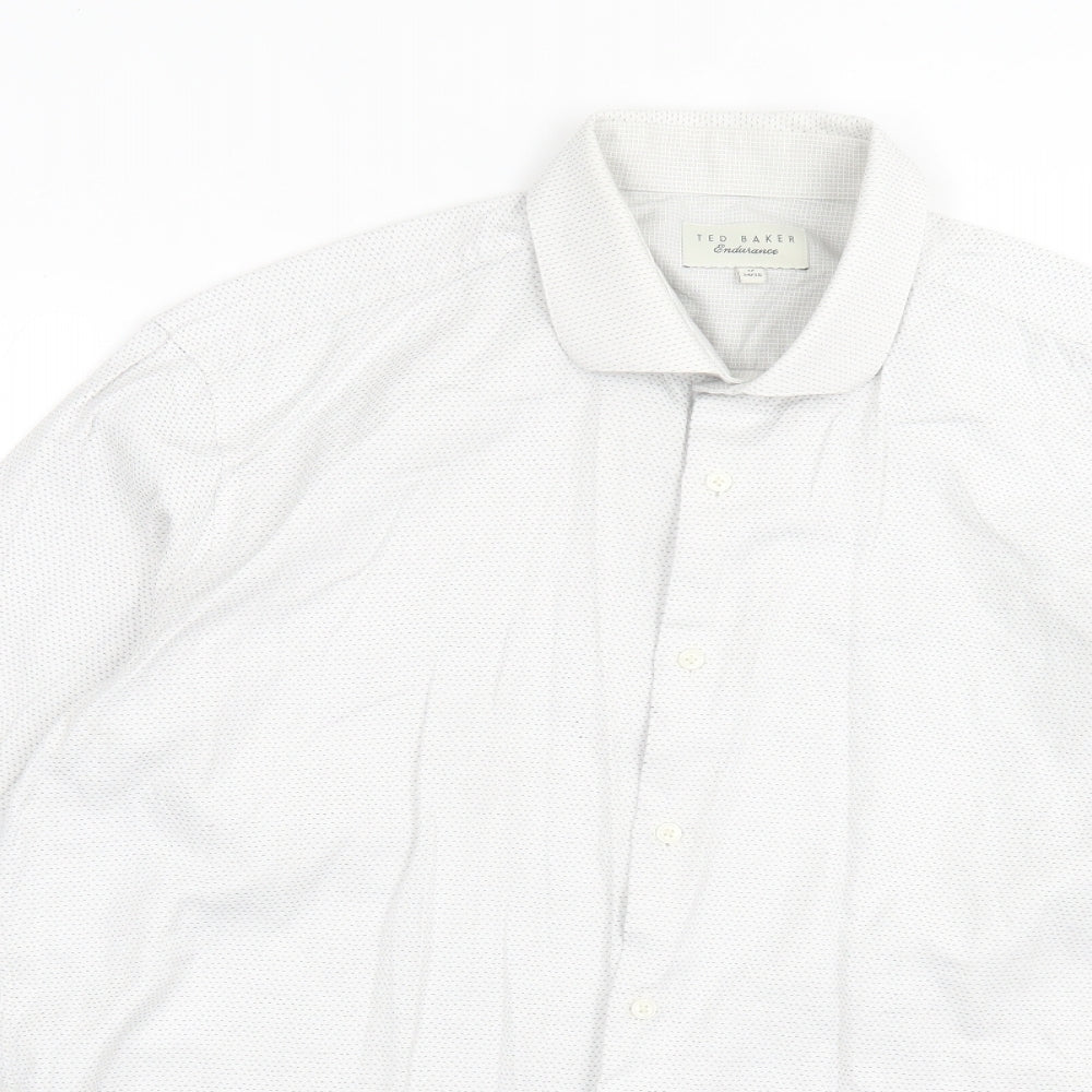 Ted Baker Mens White Geometric Cotton Button-Up Size 17 Collared Button