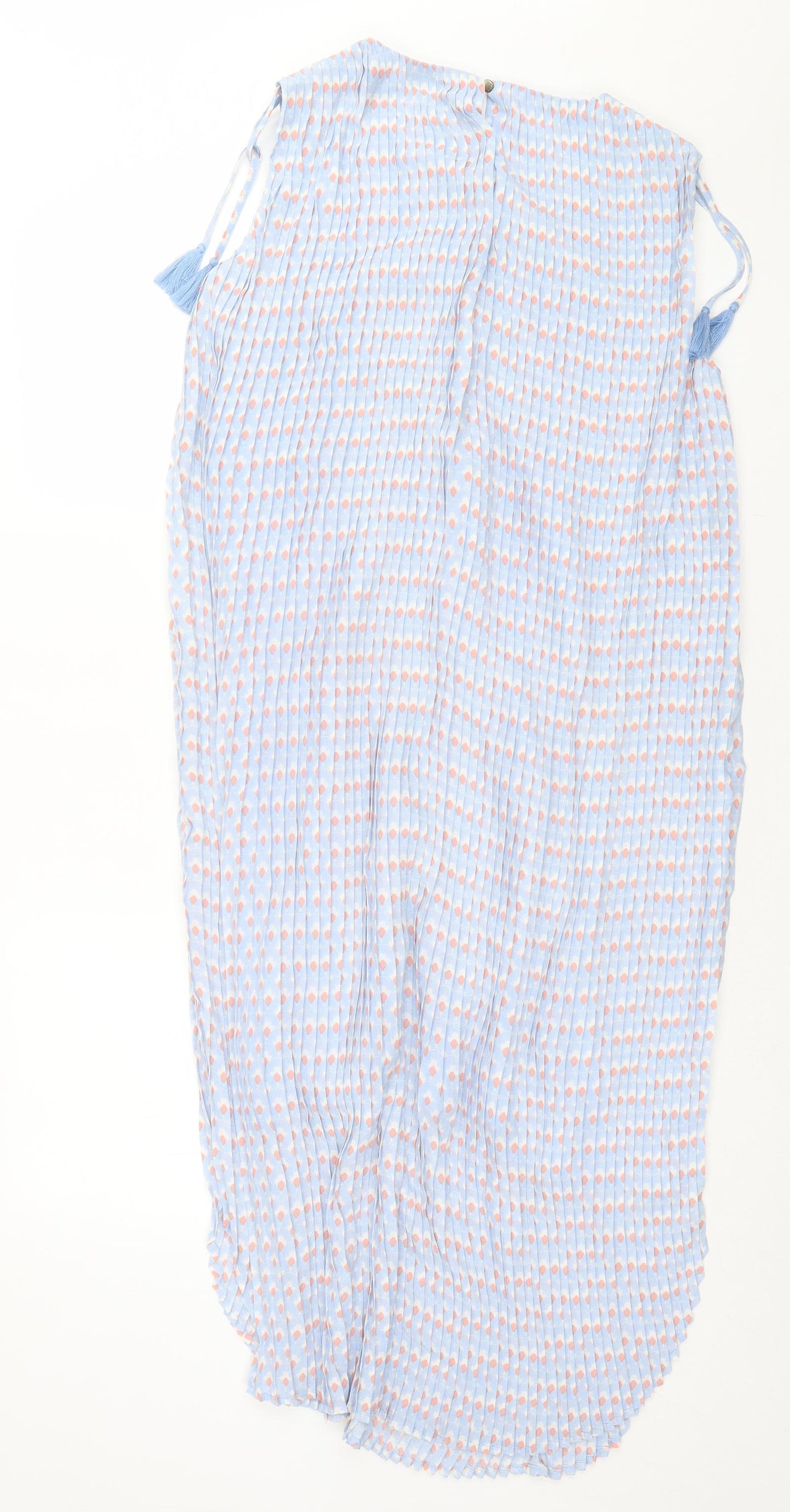 Mint & Berry Womens Blue Geometric Polyester Tank Dress Size 8 Crew Neck Button