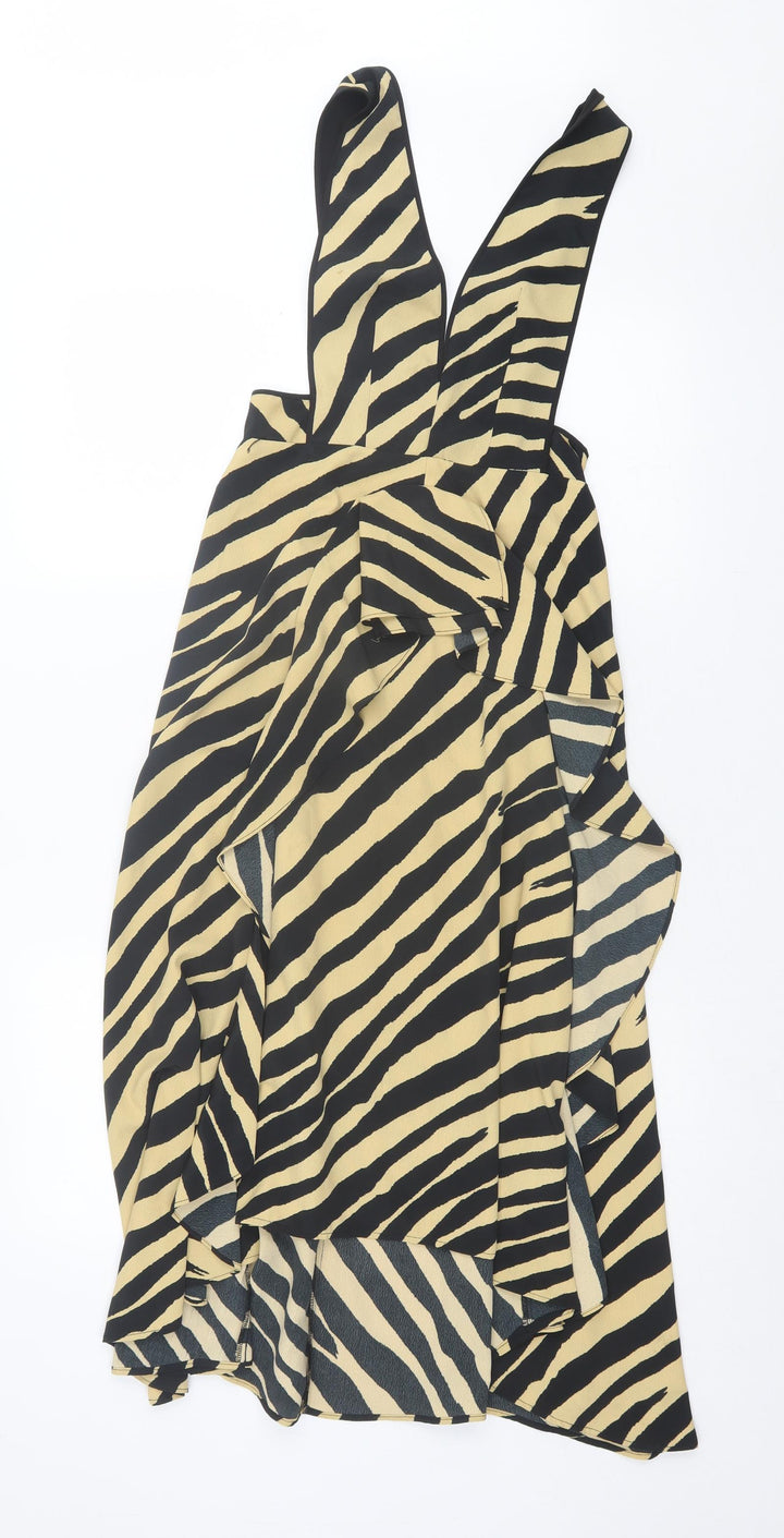 Topshop Womens Brown Animal Print Polyester A-Line Size 4 V-Neck Zip