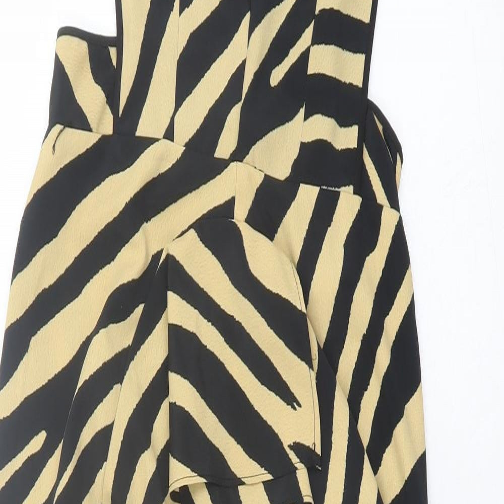 Topshop Womens Brown Animal Print Polyester A-Line Size 4 V-Neck Zip