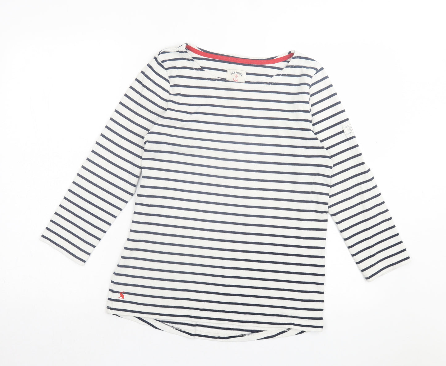 Joules Womens White Striped Cotton Basic T-Shirt Size 12 Crew Neck