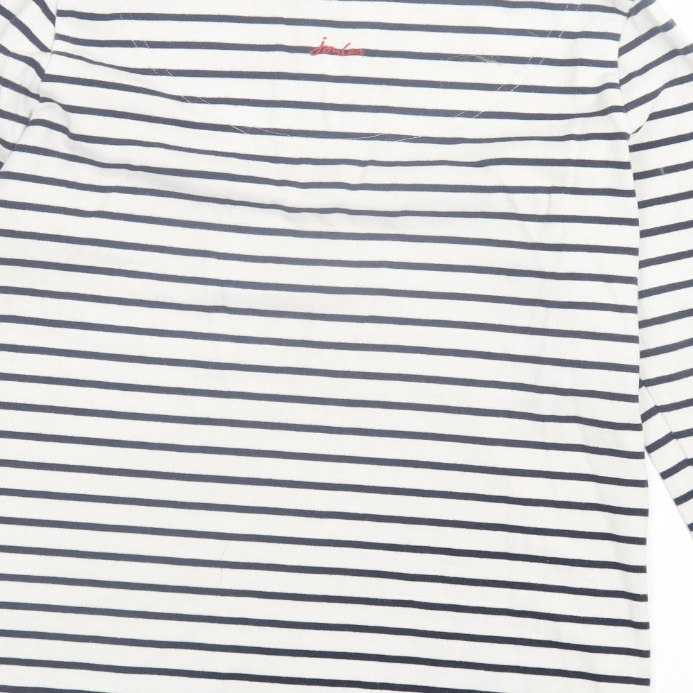 Joules Womens White Striped Cotton Basic T-Shirt Size 12 Crew Neck