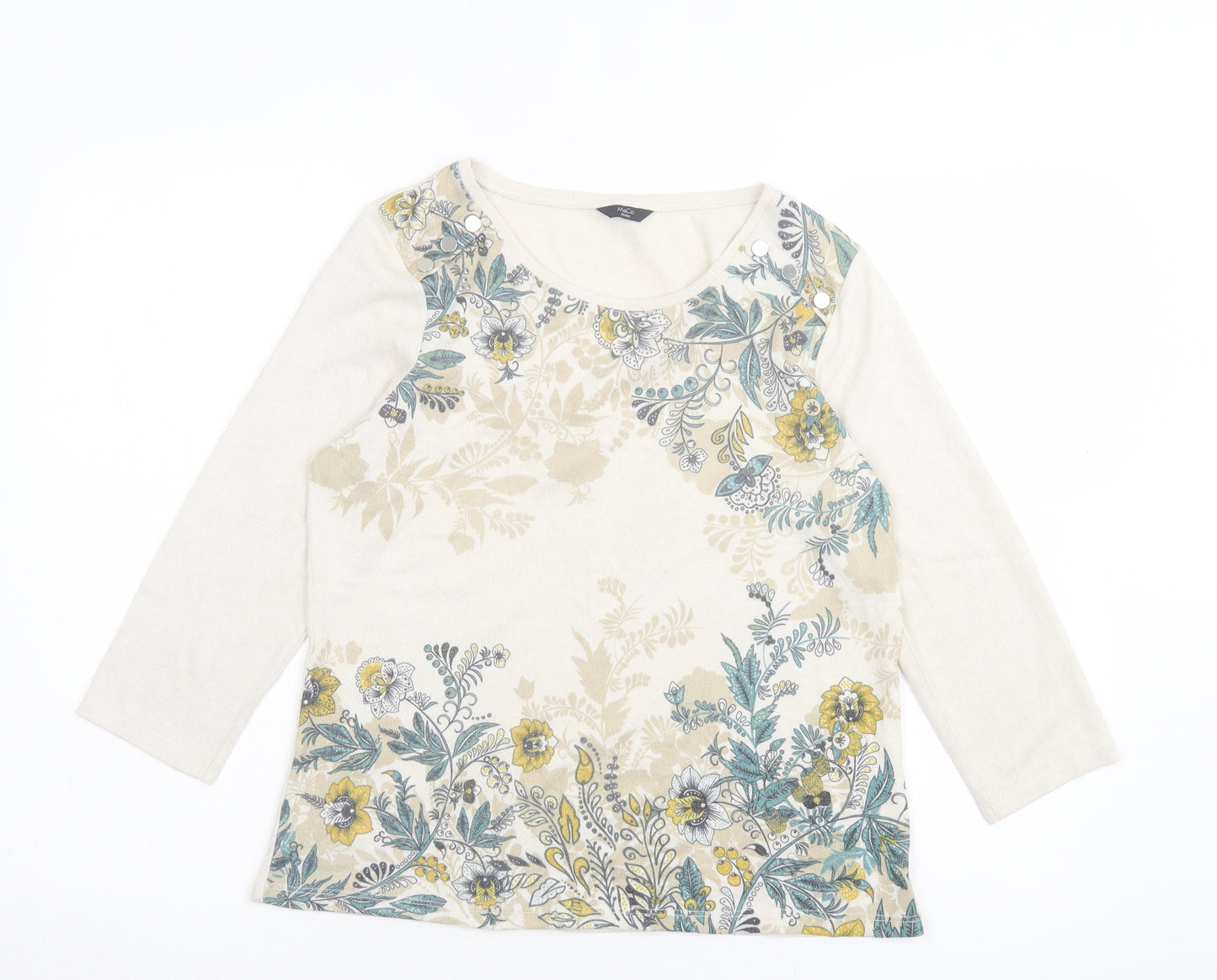 M&Co Womens Beige Crew Neck Floral Polyester Pullover Jumper Size 12