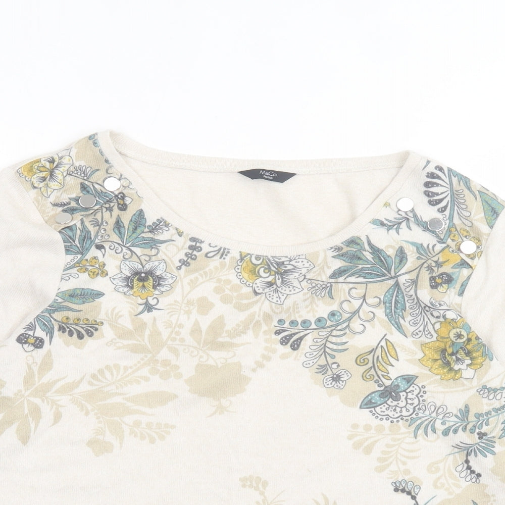 M&Co Womens Beige Crew Neck Floral Polyester Pullover Jumper Size 12